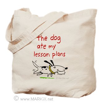The original Dog Ate My Lesson Plans Design on a tote